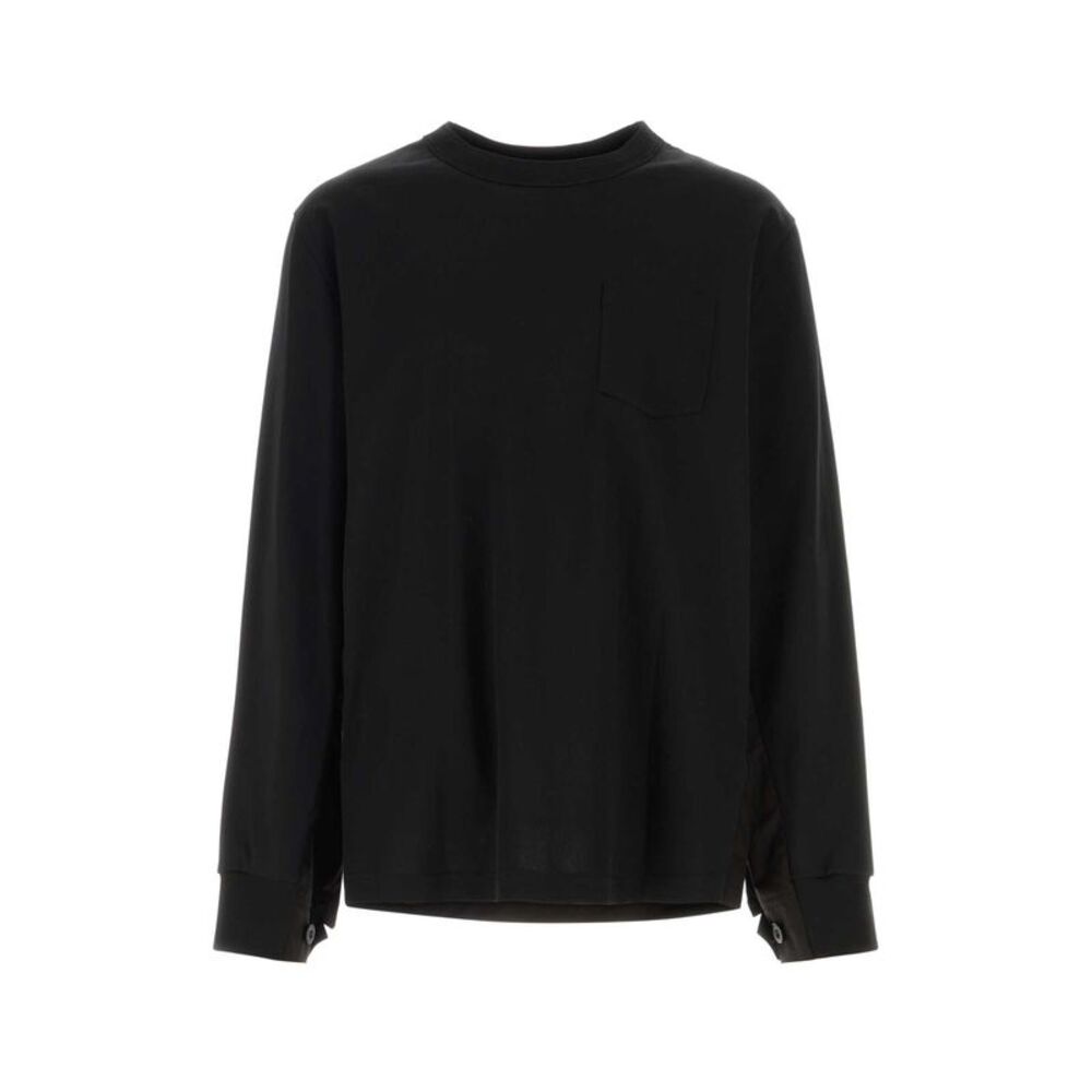 Sacai Men Black Jersey And Poplin Oversize T-Shirt